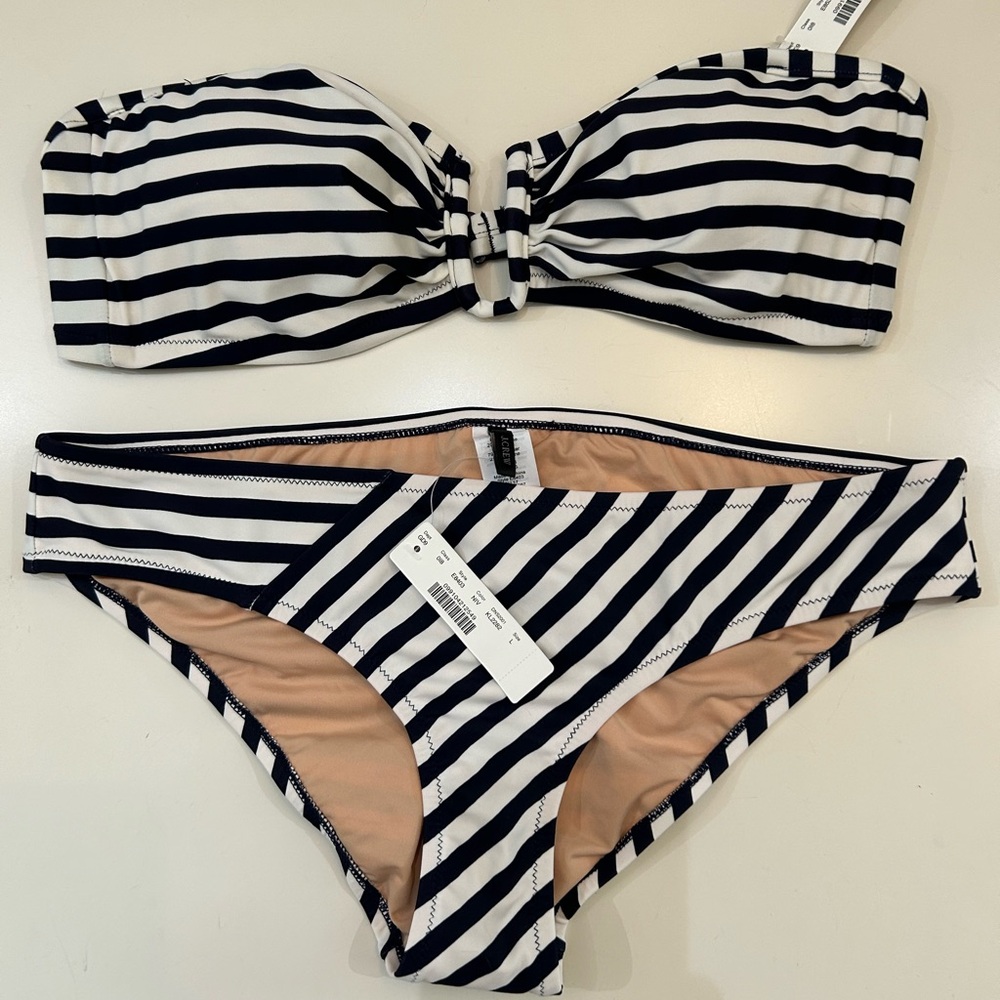 NWT J Crew sailor stripe bikini set size Large